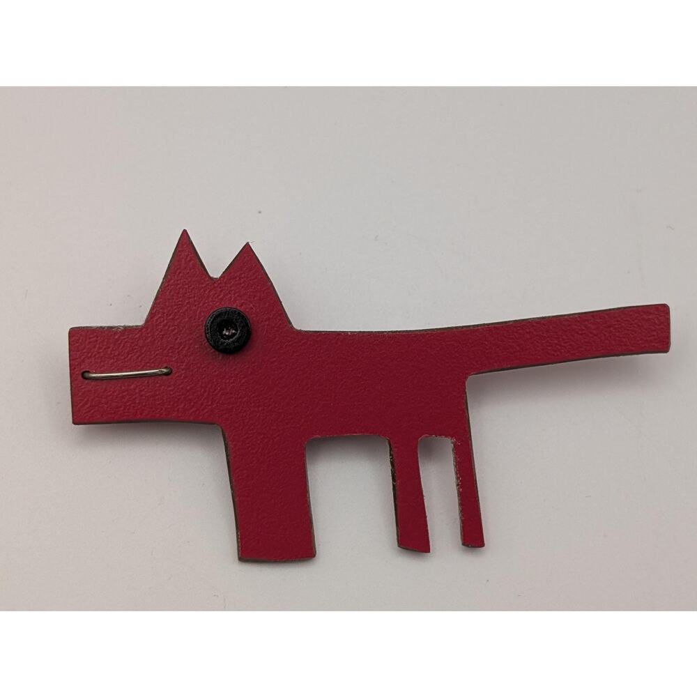 Vintage Red Plastic Geometric Dog Brooch Pin Avant Garde Novelty Jewelry